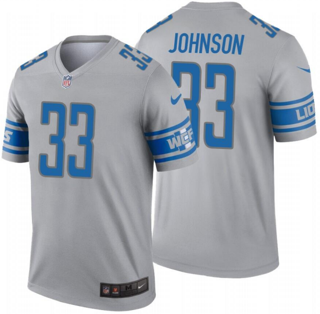 Men's Detroit Lions #33 Kerryon Johnson Gray Inverted Legend Jersey